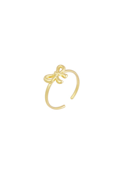 Close-up of gold open bow ring front view