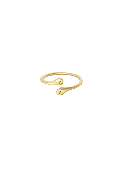 Close-up image of a gold open-end ring with smooth rounded tips on white background