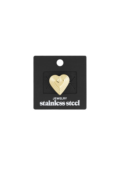 Gold-toned layered heart ring displayed on a black jewelry card with 'stainless steel' branding