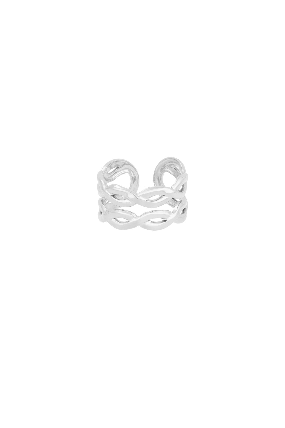 Silver Double Twist ring with a minimalist, open-band design featuring two delicate interwoven strands.