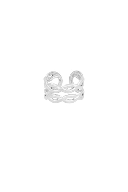 Silver Double Twist ring with a minimalist, open-band design featuring two delicate interwoven strands.