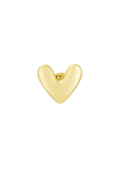 Gold polished heart brooch with smooth rounded edges on a white background