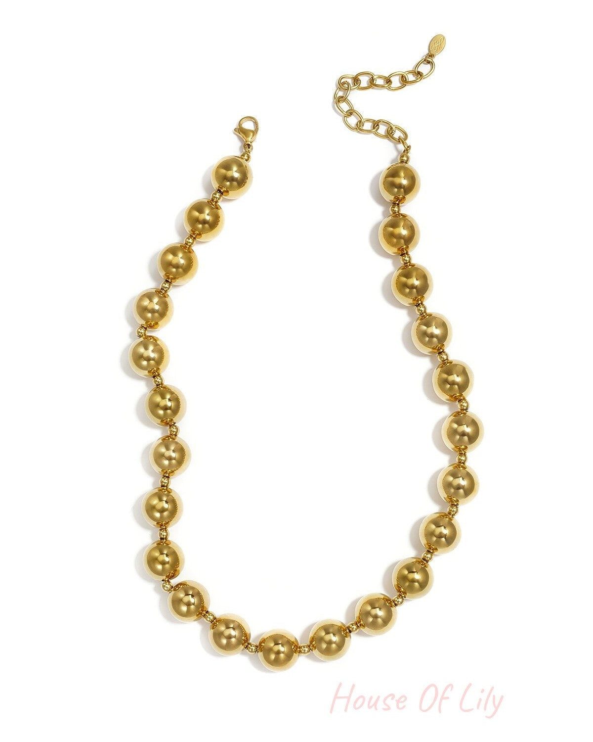 Elegant Gold Color Stainless Steel Beaded Necklace