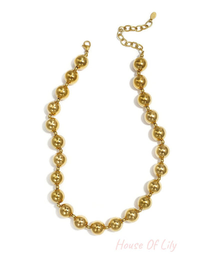 Elegant Gold Color Stainless Steel Beaded Necklace