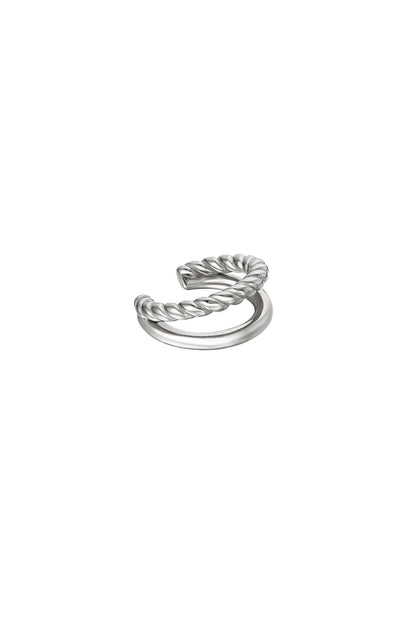 Close-up of silver double rope and smooth design ear cuff on white background