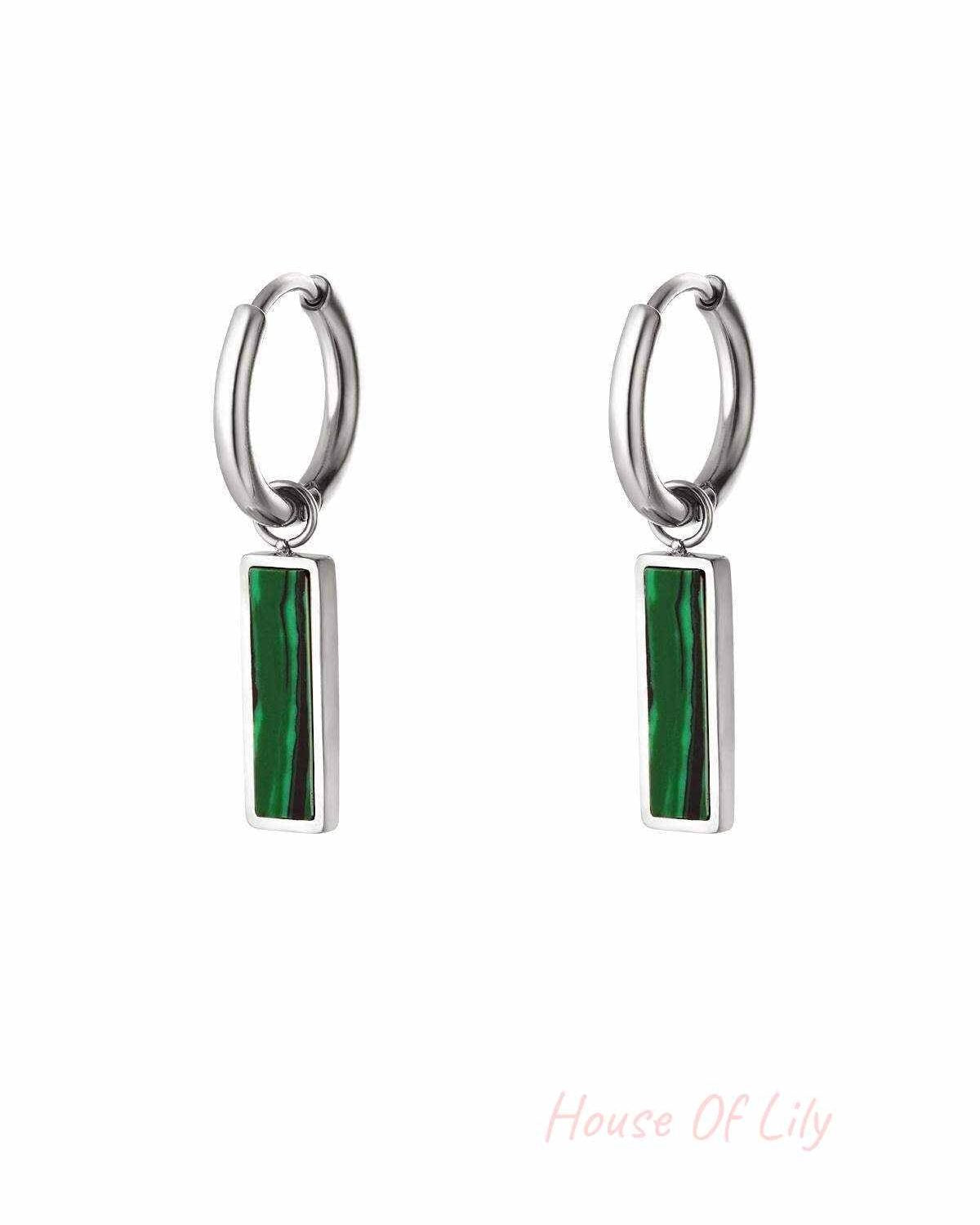 Green bar earrings  Gold Color Stainless Steel