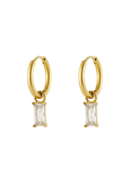 Earrings elongated stone - Gold color/white