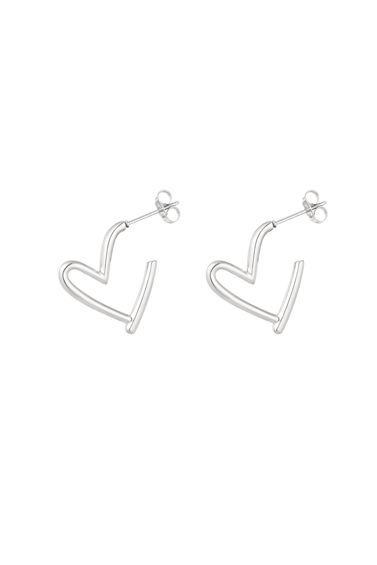 Pair of silver-tone heart-shaped open hoop earrings with post back