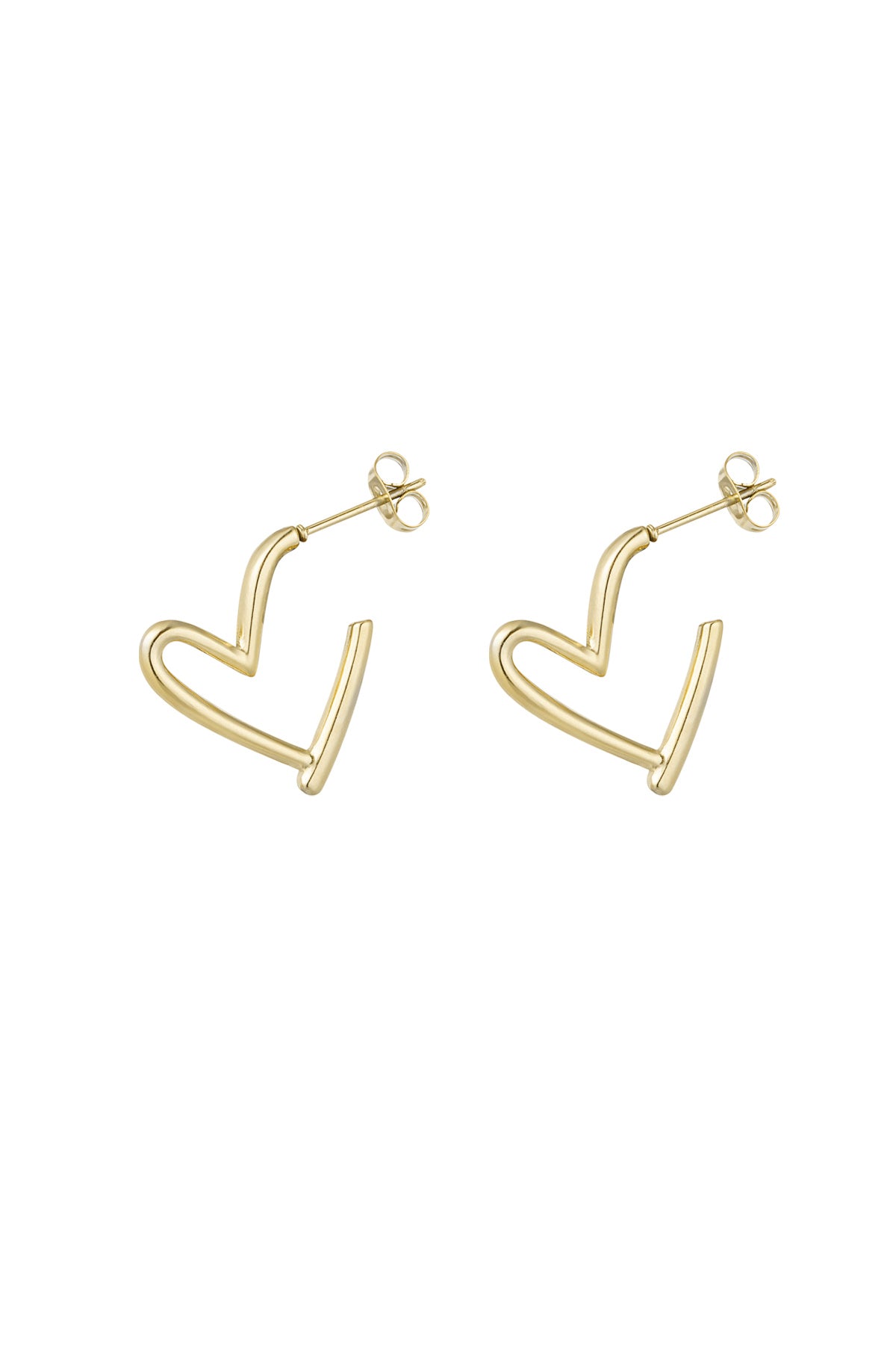 Pair of gold-tone heart-shaped open hoop earrings with post back