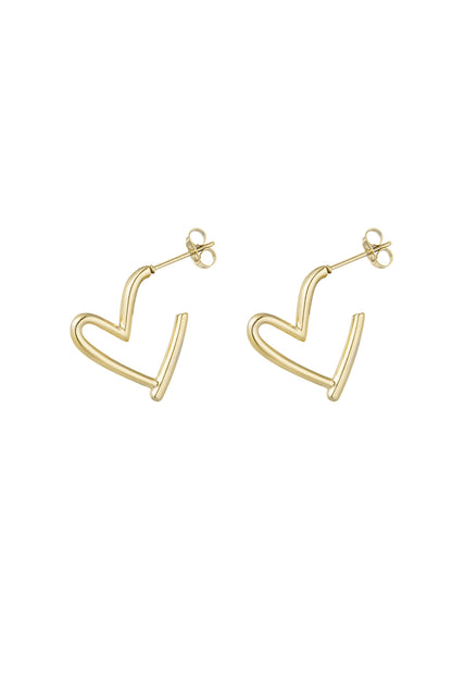 Pair of gold-tone heart-shaped open hoop earrings with post back