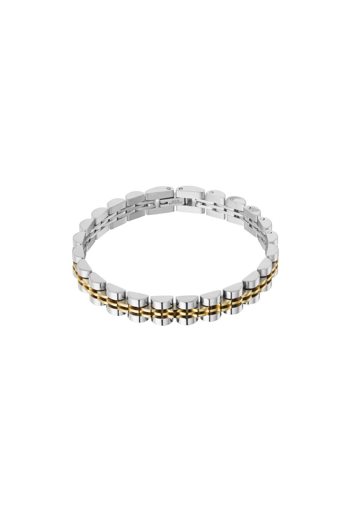 Silver and gold two-tone double-row link chain bracelet isolated on white background