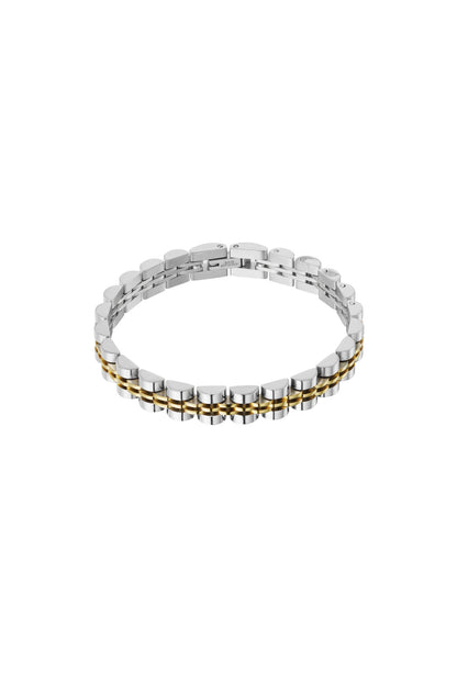Silver and gold two-tone double-row link chain bracelet isolated on white background