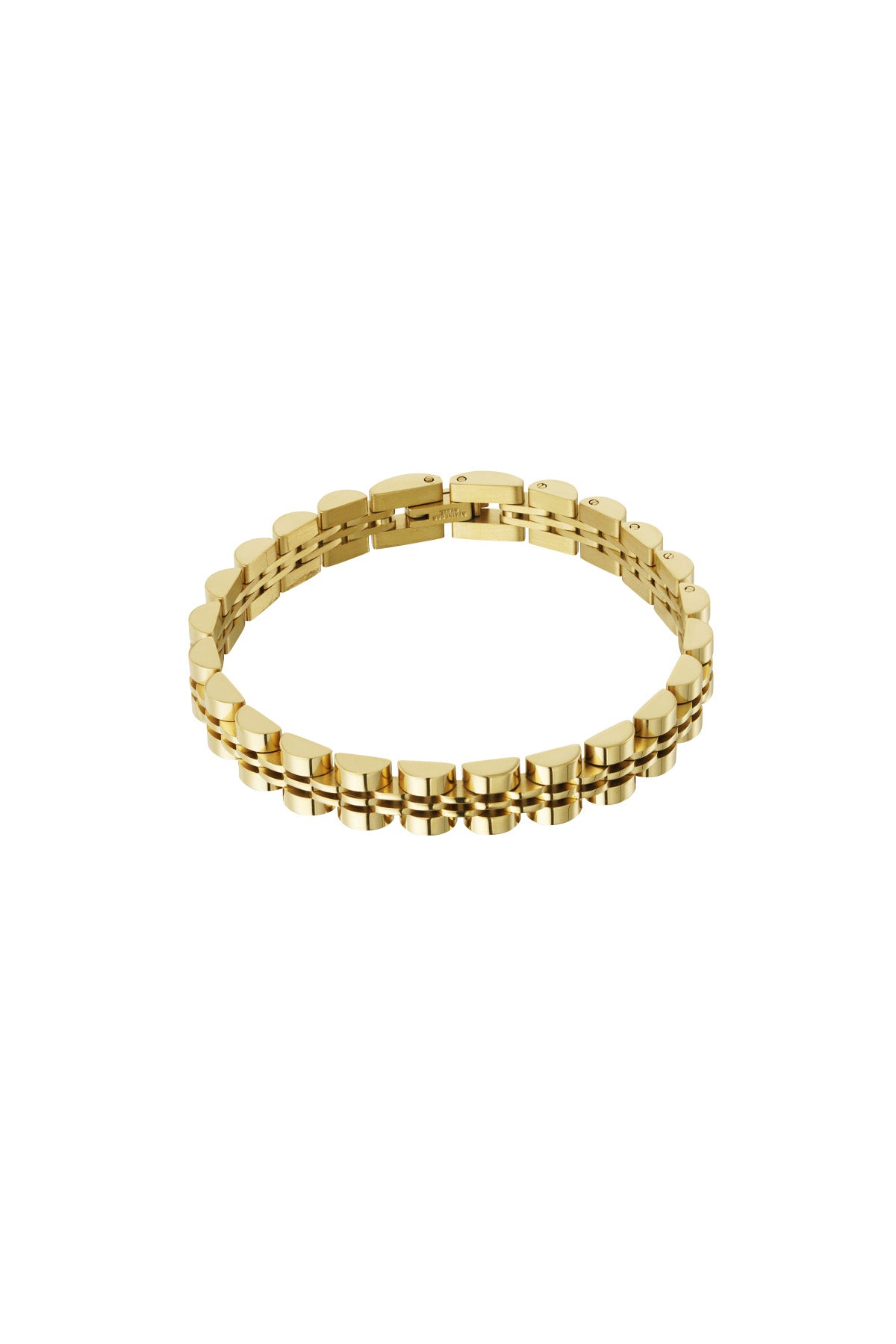 Gold double-row link chain bracelet isolated on white background
