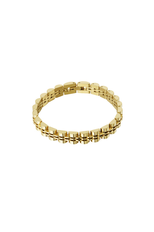 Gold double-row link chain bracelet isolated on white background