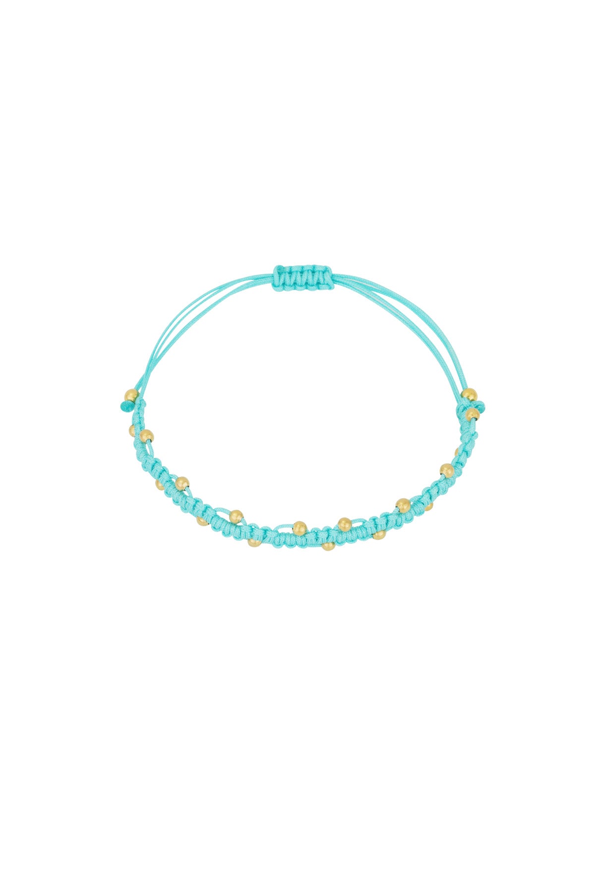 Close-up of aqua braided bead bracelet on white background
