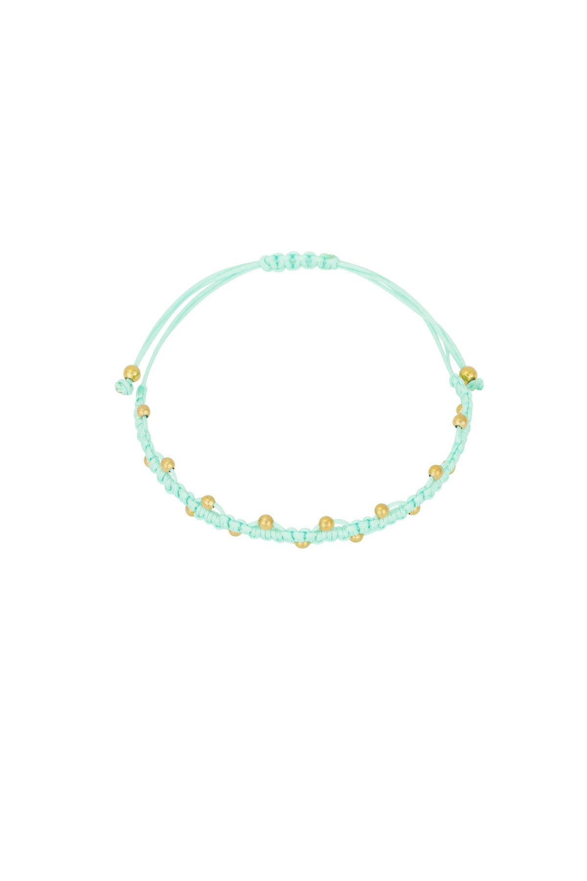 Close-up of mint braided bead bracelet on white background