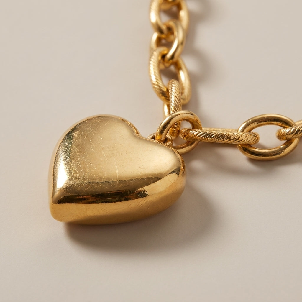 Gold-tone Heart Melter pendant necklace featuring a smooth, puffed heart charm on a textured cable chain.