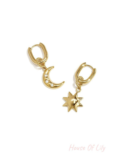 Squoval earrings with moon and star