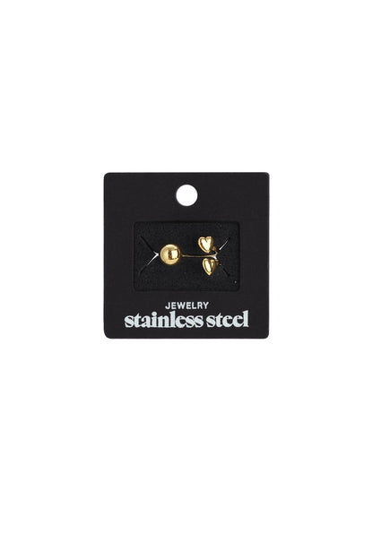 Sweetheart Brushed gold-tone stainless steel ring featuring one sphere and one heart-shaped charm on display card.