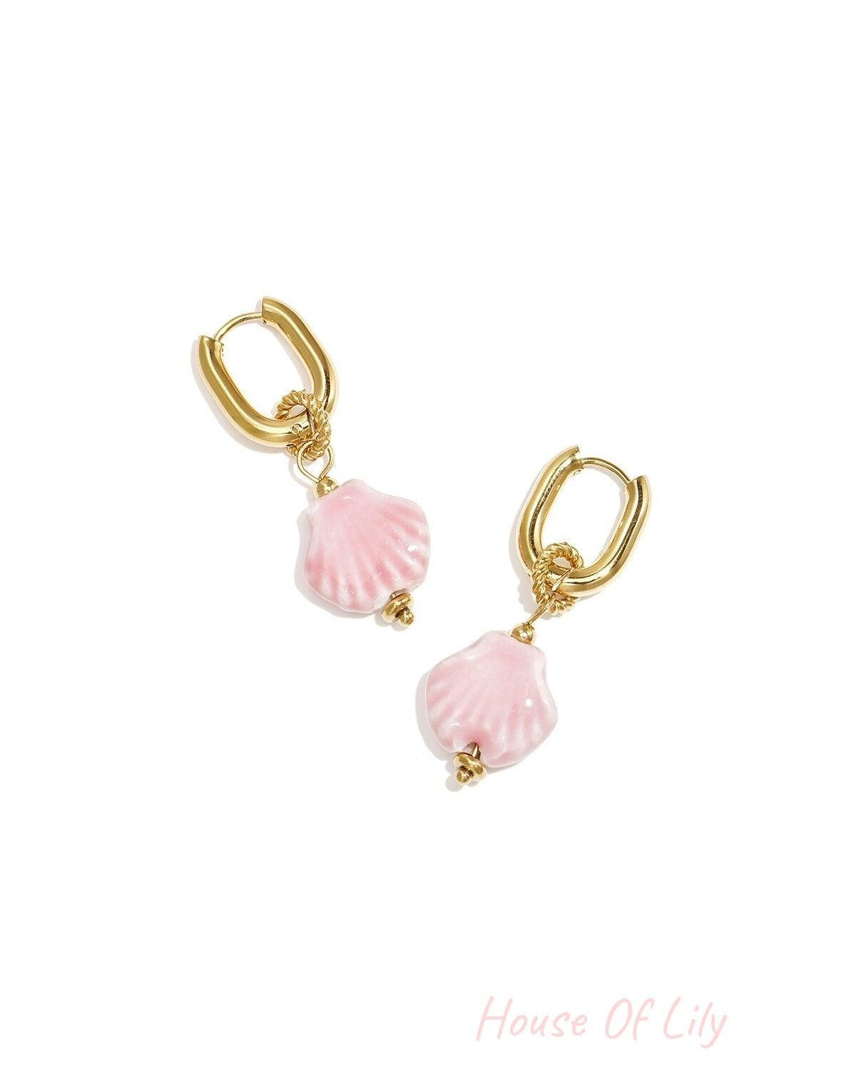 Squoval earrings with dangling shell