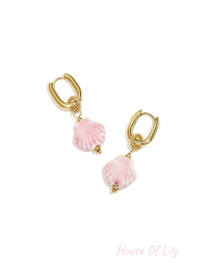 Squoval earrings with dangling shell