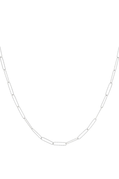 Silver paperclip chain necklace displayed on white background