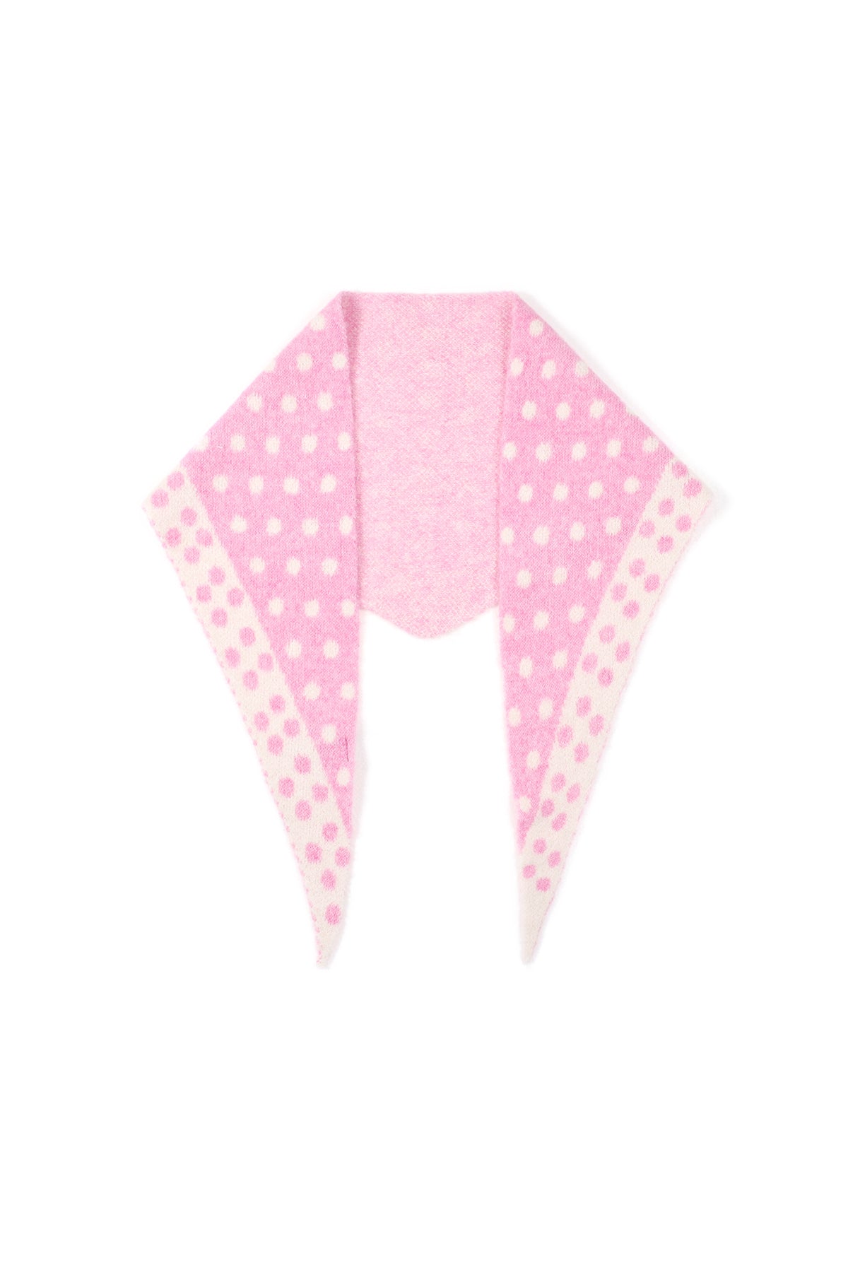 Pink and cream polka dot triangle scarf folded flat with complementary patterns