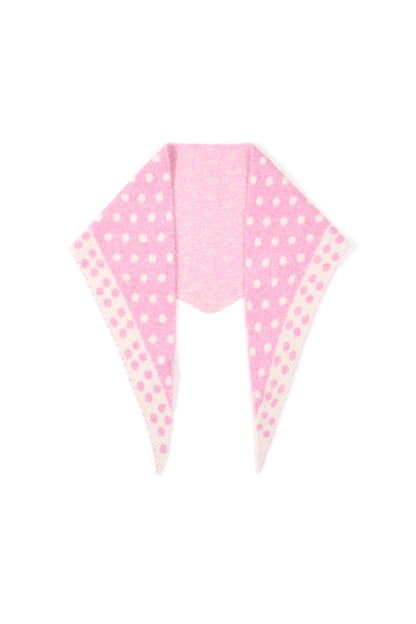 Pink and cream polka dot triangle scarf folded flat with complementary patterns