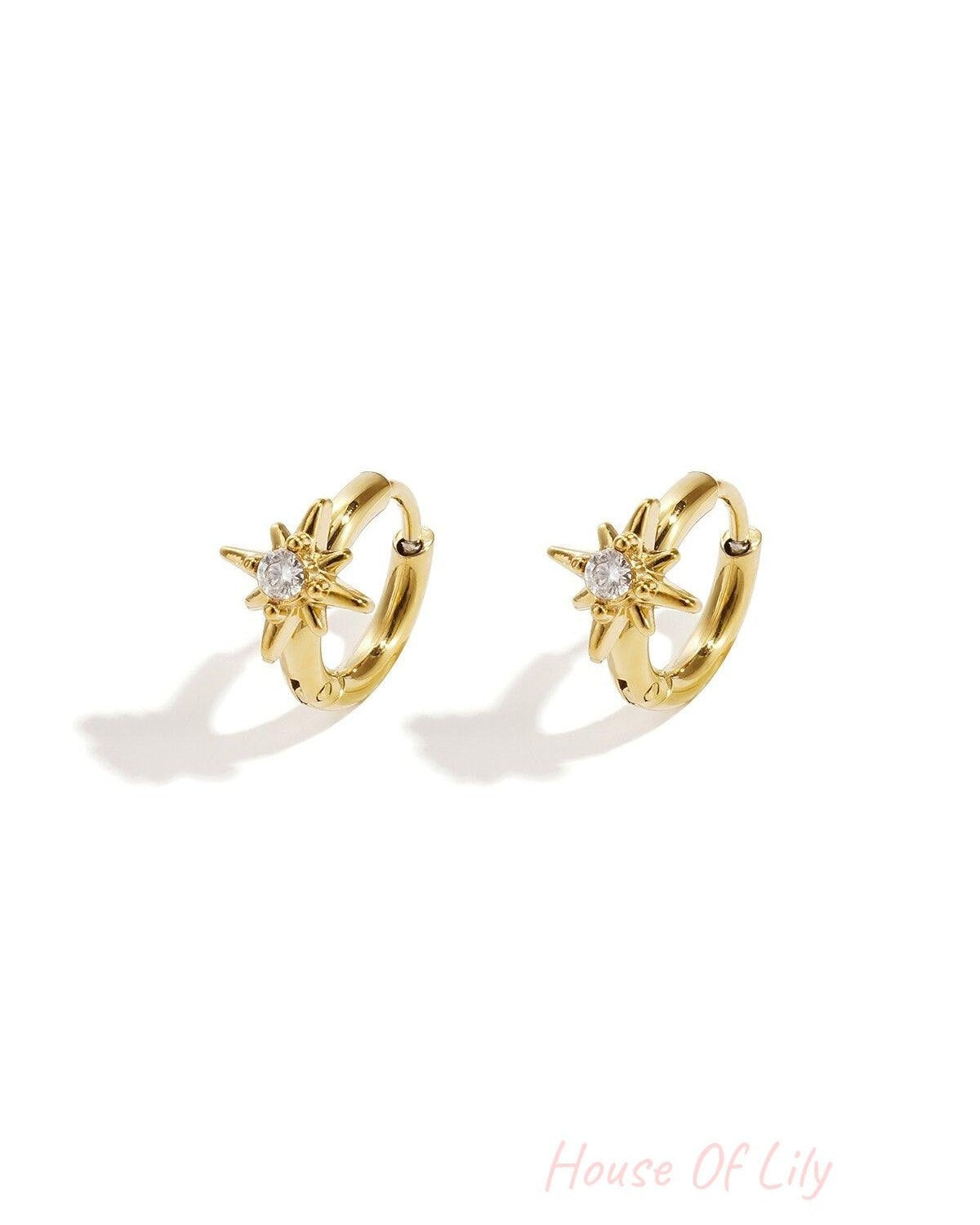 Hoop earrings with shooting star and stone