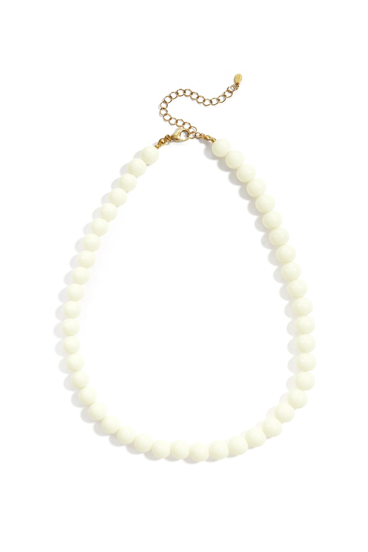 Bright orange resin beaded necklace with gold lobster clasp on white background