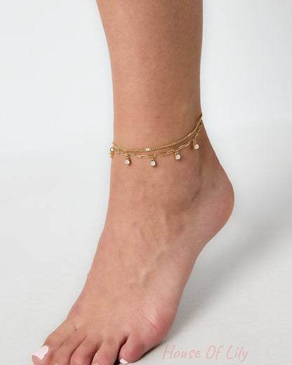Elegant Gold-Toned Multi-Layered Anklet for Summer