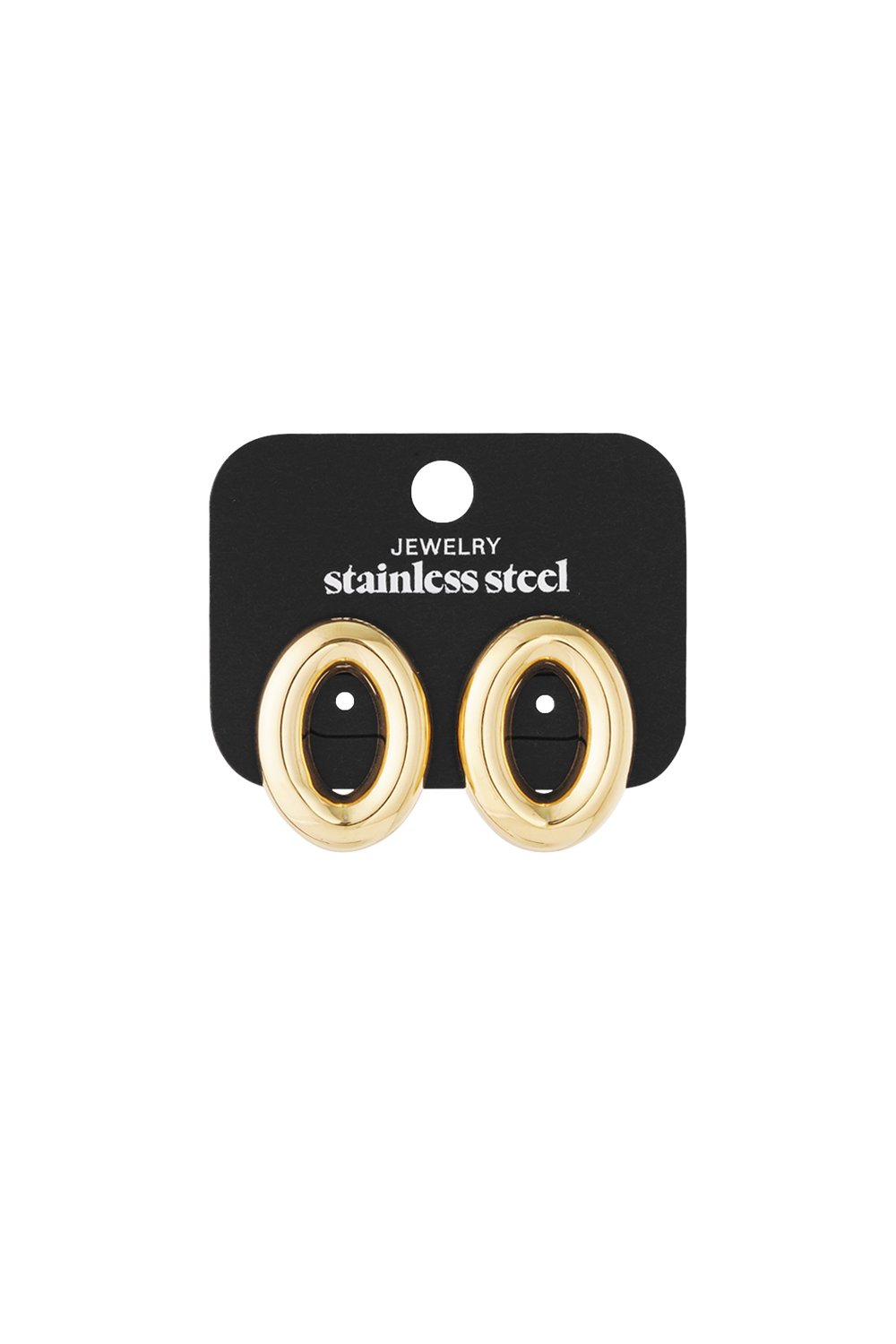 Gold-tone Orbit Chaos hoop earrings, crafted from polished stainless steel with a chunky, oval, rounded shape.
