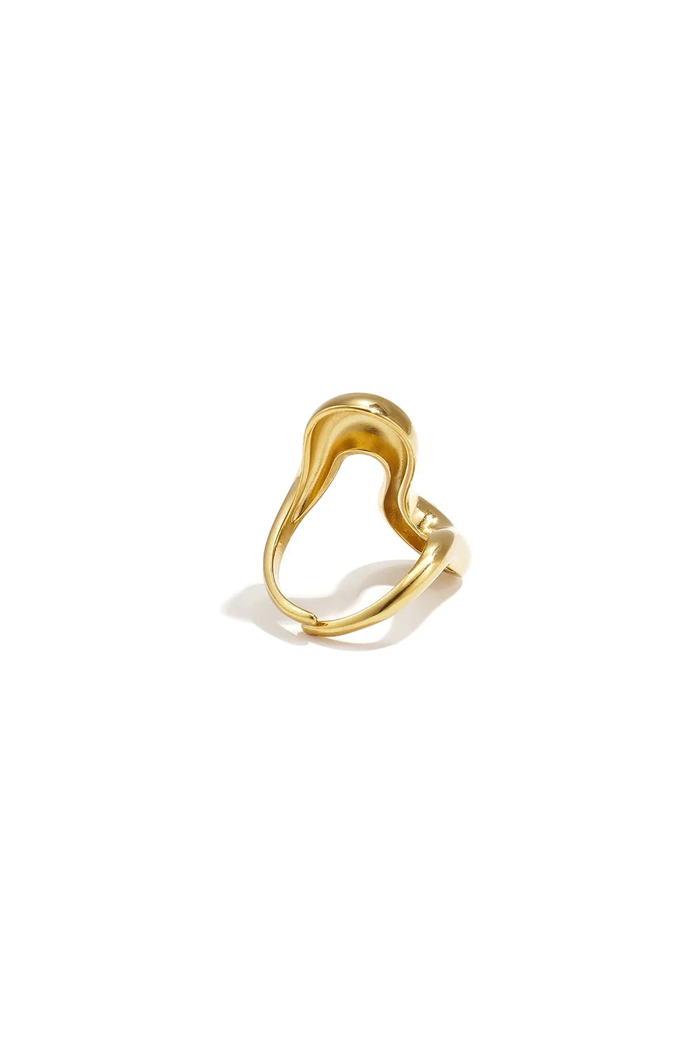 Gold-tone statement ring with an organic, wavy, and sculptural fluid design.