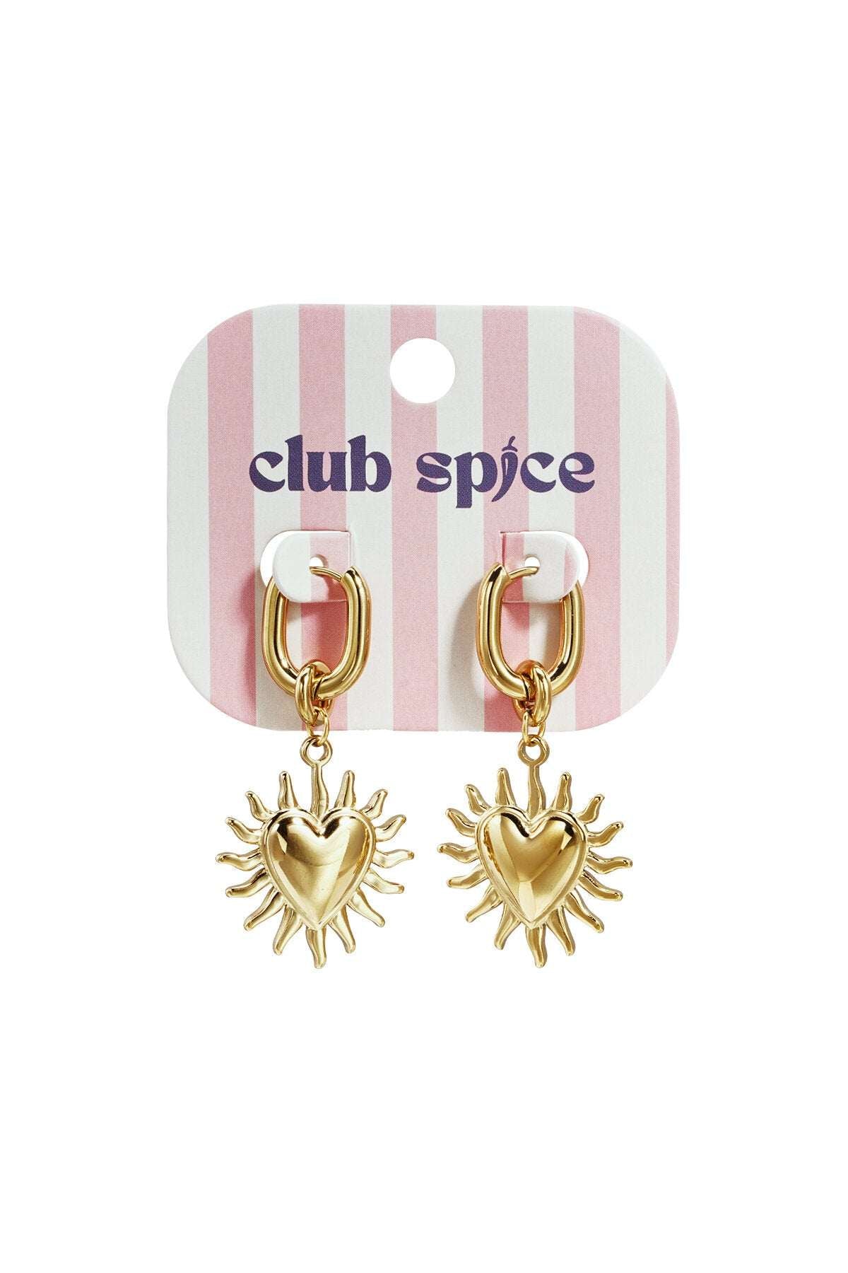 Earrings with dangling hearts and sunbeams