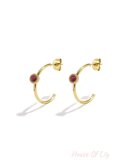 Hoop earrings with round stone