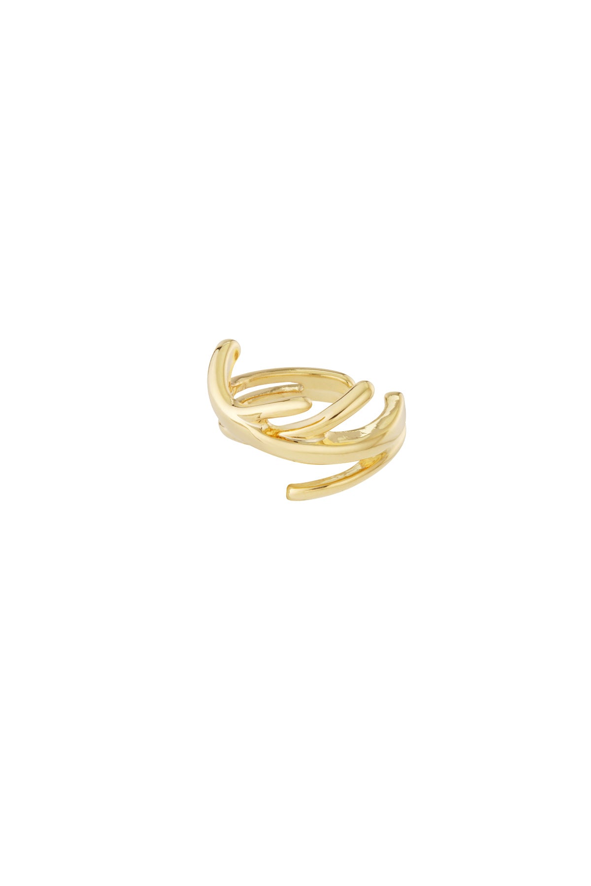 Gold twisted wire ear cuff on white background