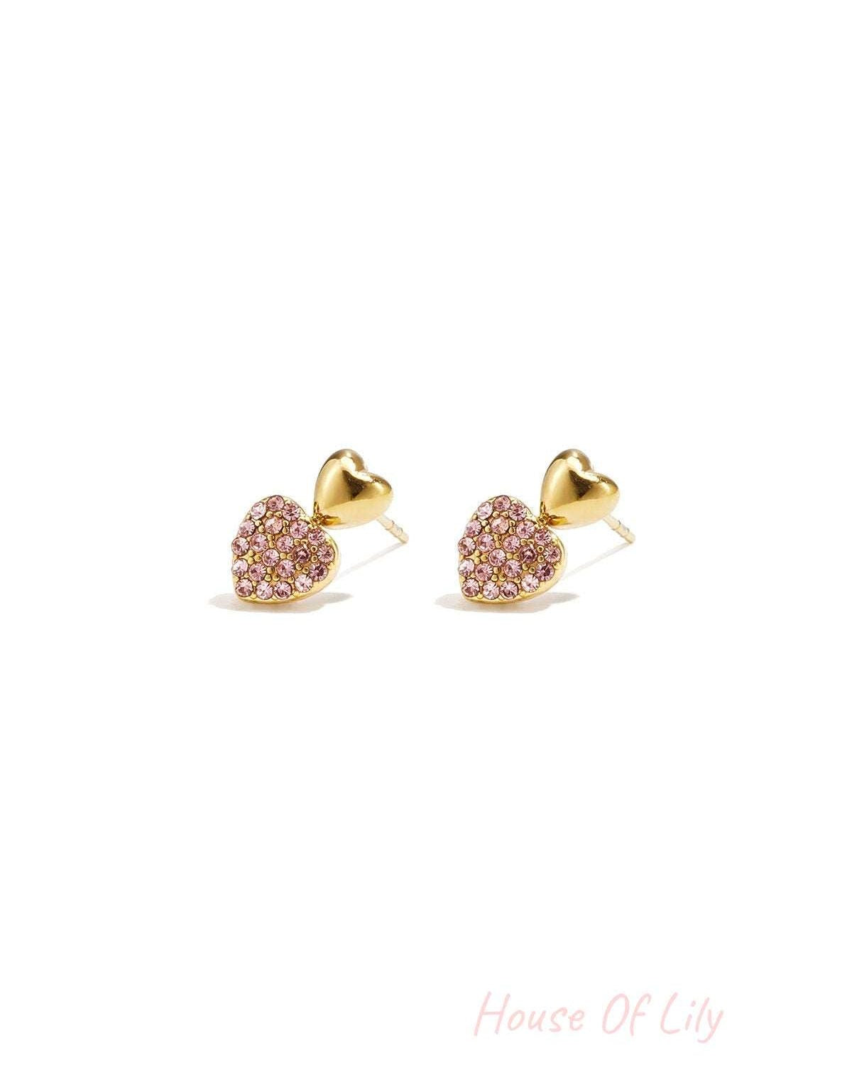 Heart stud earrings with stones