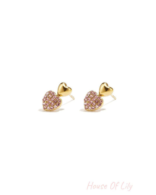Heart stud earrings with stones