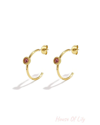 Hoop earrings with round stone