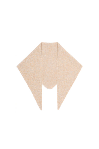 Light gray knit scarf laid flat on white background emphasizing texture