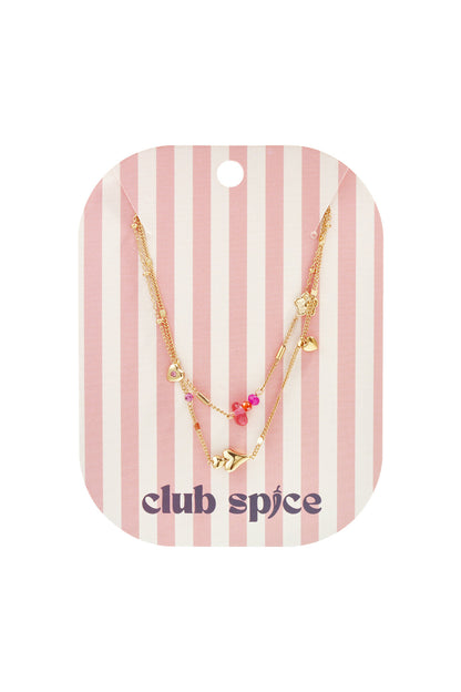 Double necklace with hearts, beads and flowers