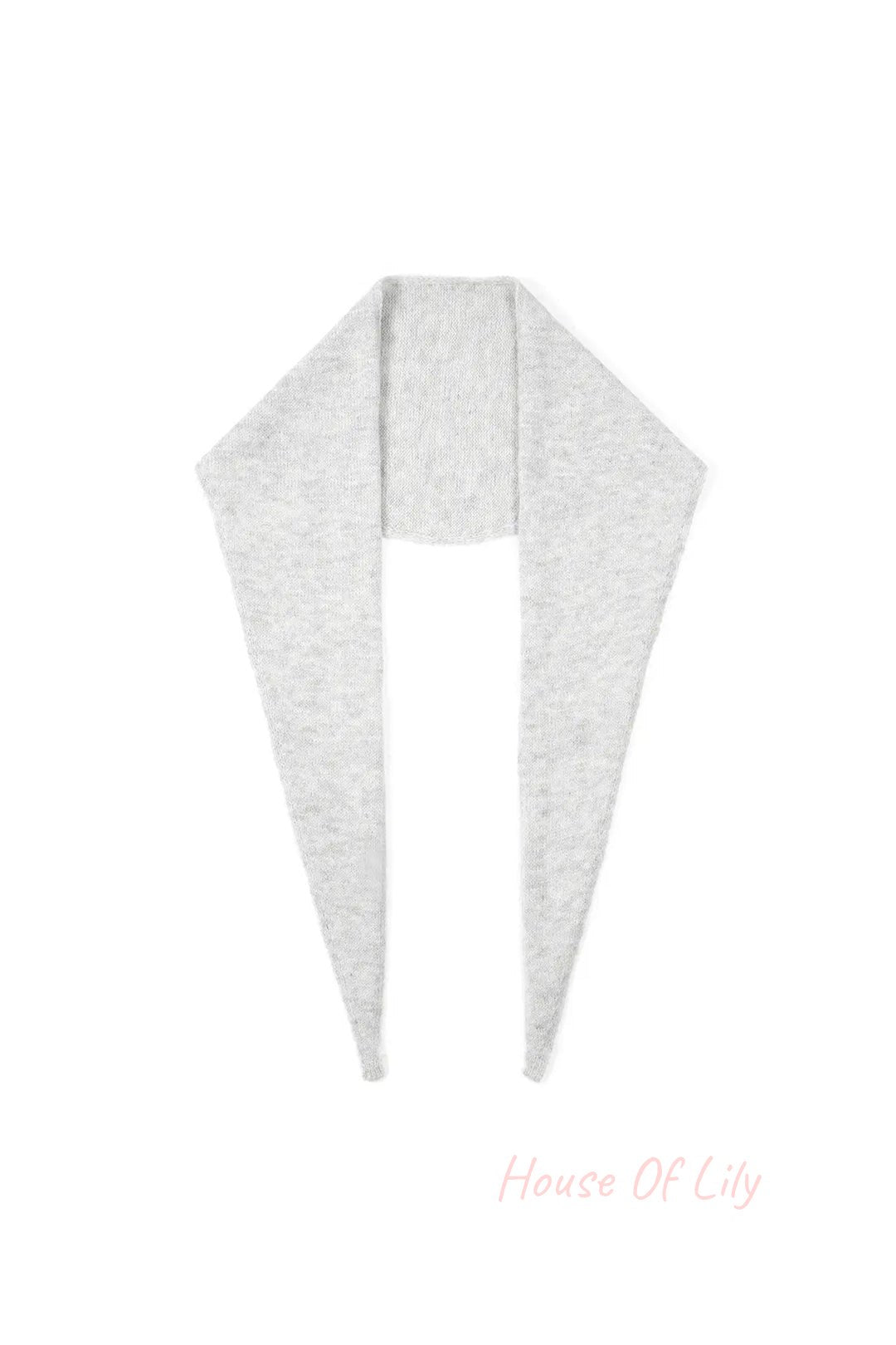 Light gray soft knit triangle scarf laid flat
