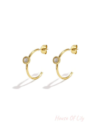 Hoop earrings with round stone