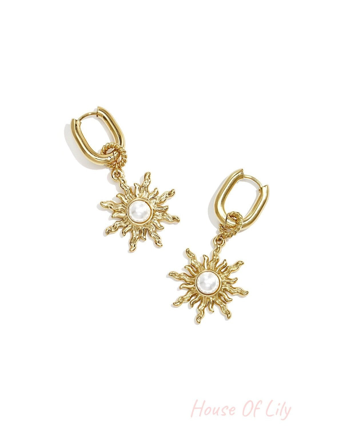 Squoval earrings with boho sun charm