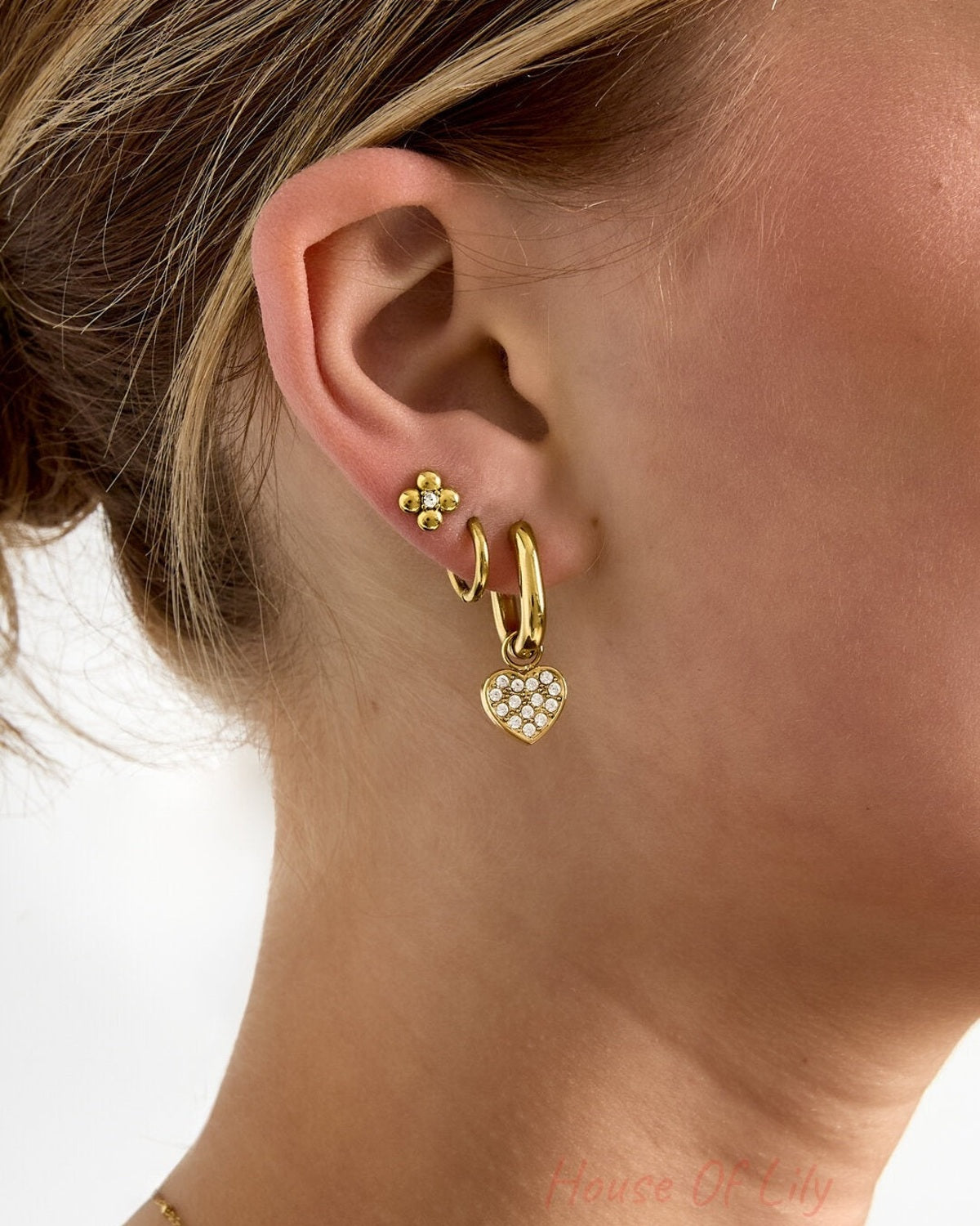 Squoval earrings with set heart charms