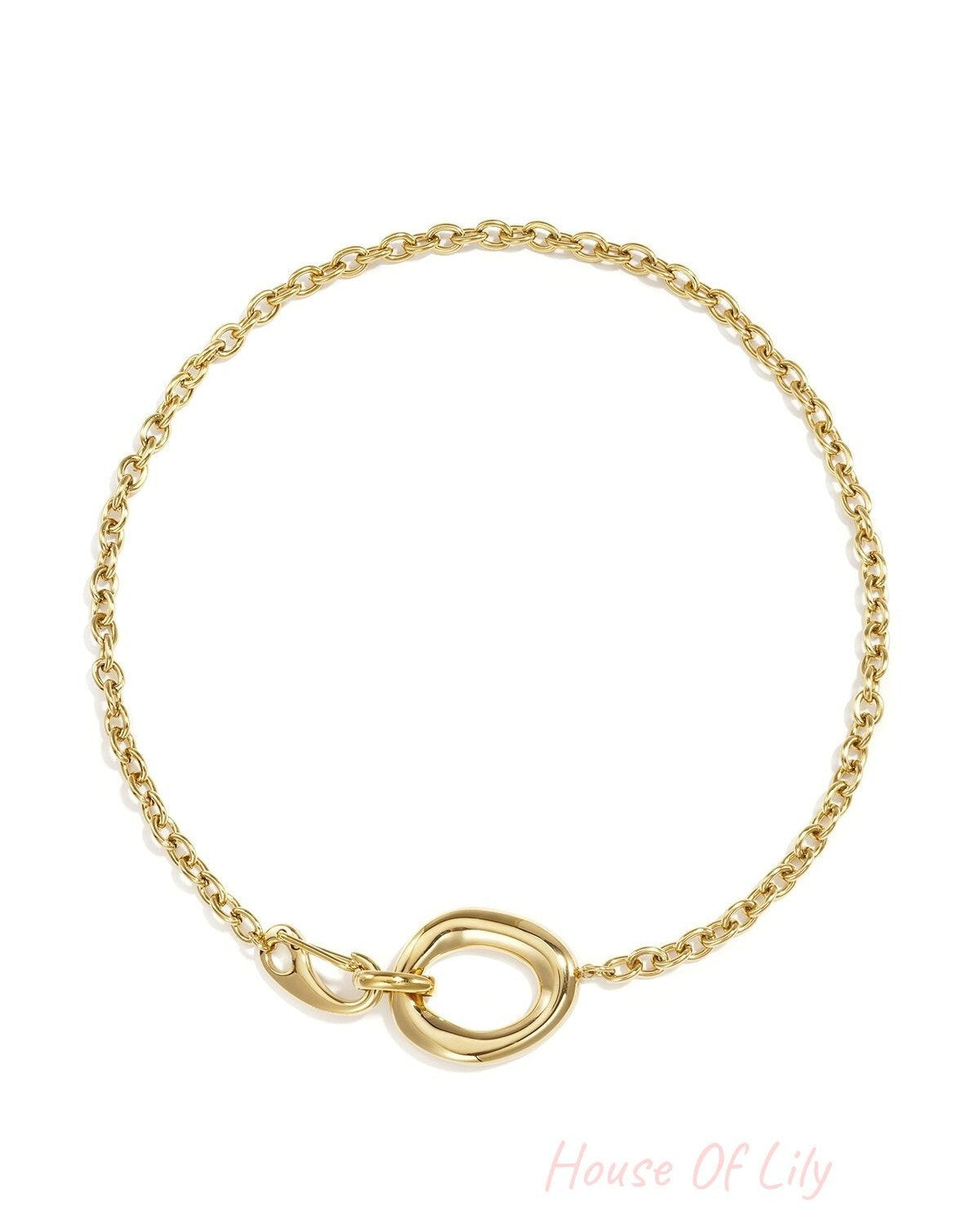 Chain with organic and oval-shaped front clasp