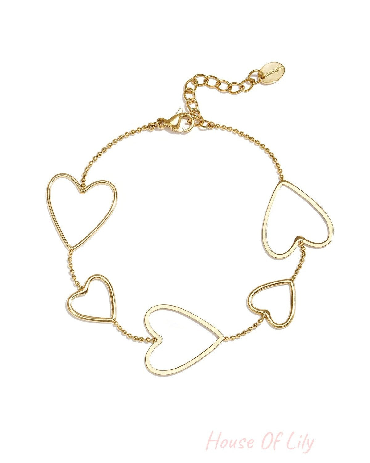 14K gold-plated stainless steel charm bracelets with heart, everyday simple series, women's jewelry