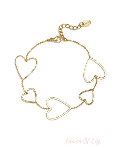 14K gold-plated stainless steel charm bracelets with heart, everyday simple series, women's jewelry