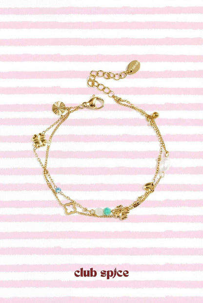 Bracelet with clover, beads and stones