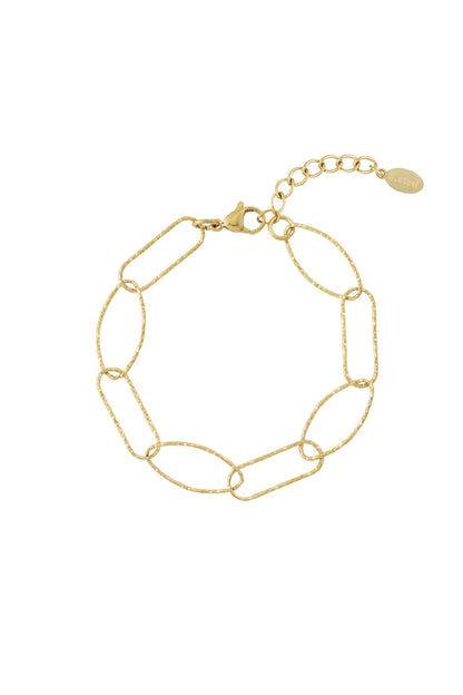 Gold textured chain link bracelet with lobster clasp and adjustable extension